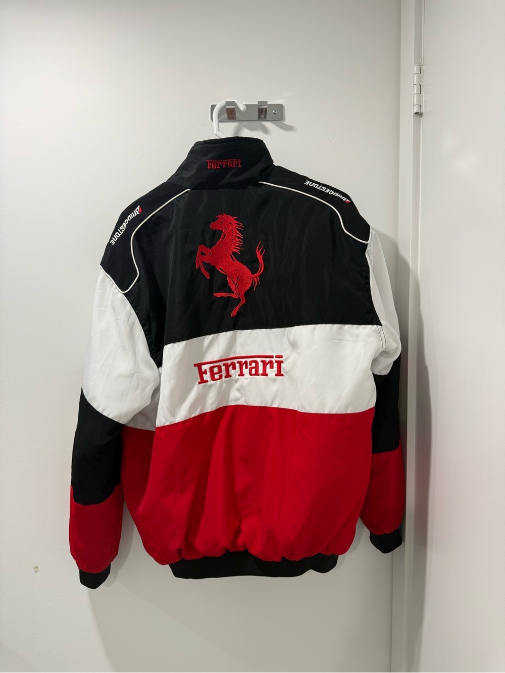 Ferrari Black White Red Colorblock Racing Bomber Jacket with Logos - Picture 2 of 2